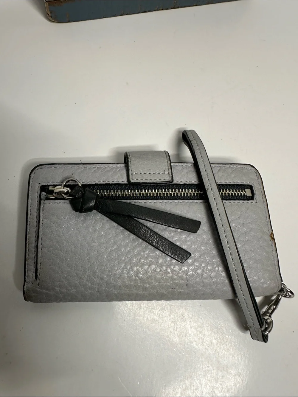 Coach Silver Pebbled Leather Wristlet Case with Strap